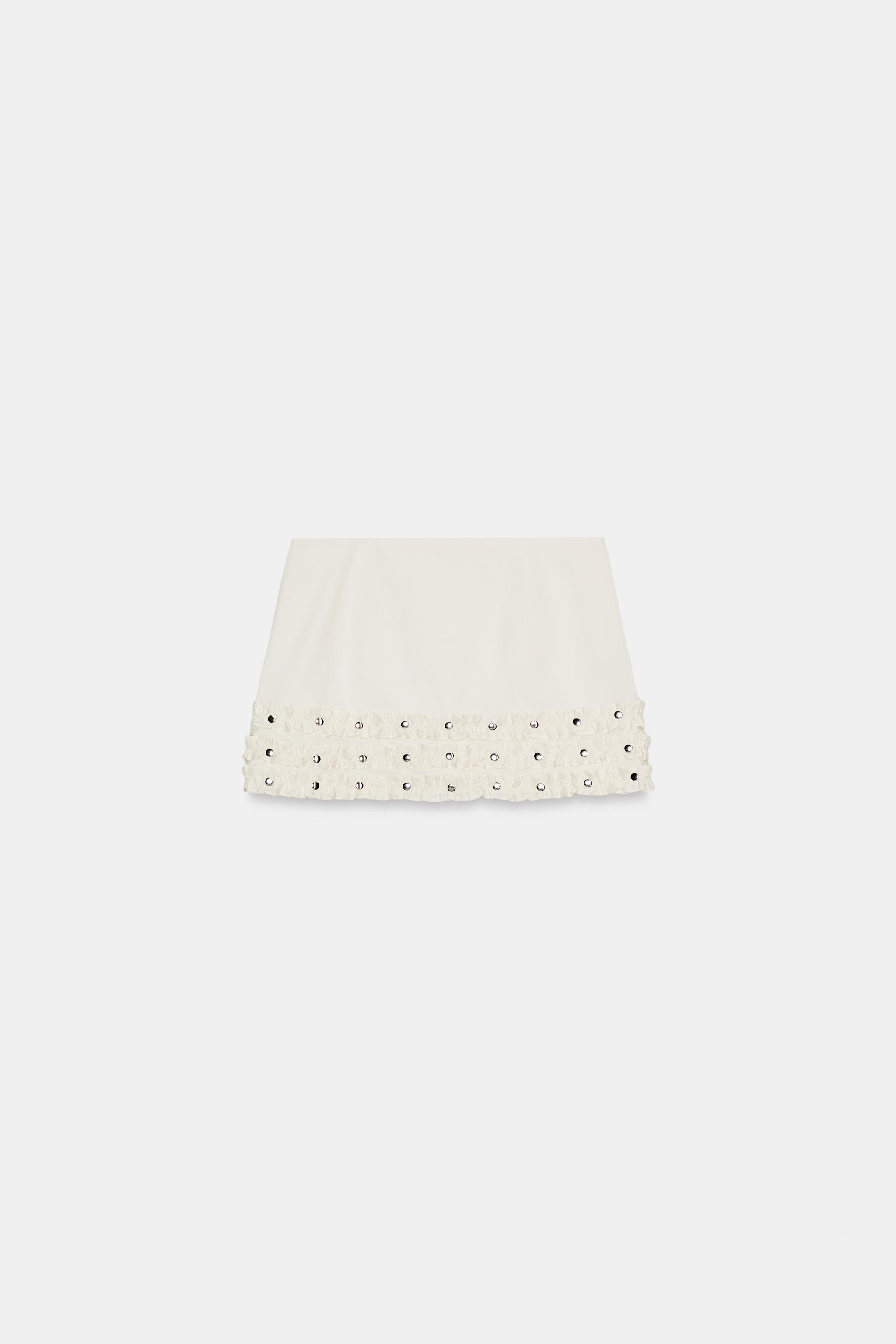 RUFFLED STUDDED MINI SKIRT